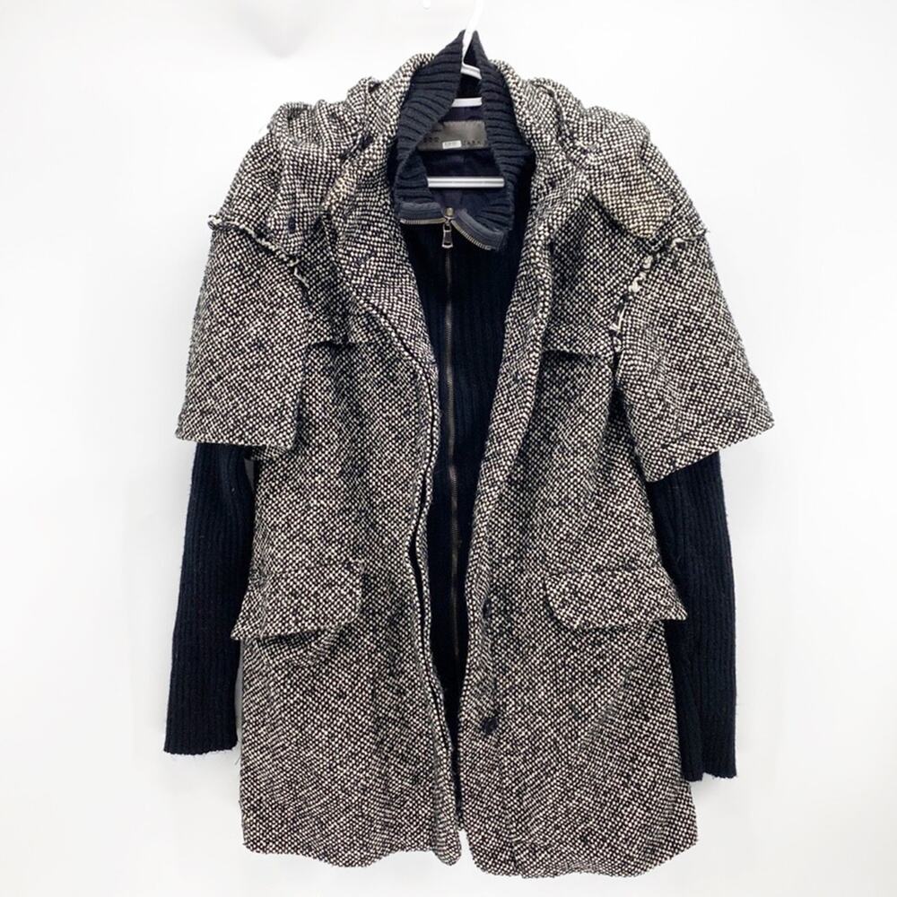 Zara Basic Tweed Full Zip Jacket Black White Marl… - image 2